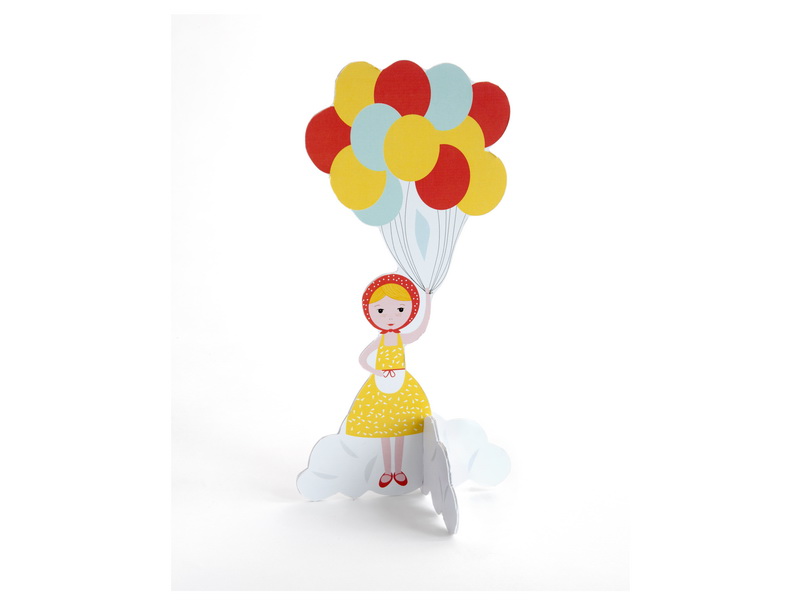 Carte popup en carton - La fille au ballon - Kidsonroof