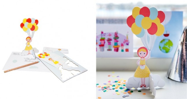 Carte popup en carton - La fille au ballon - Kidsonroof